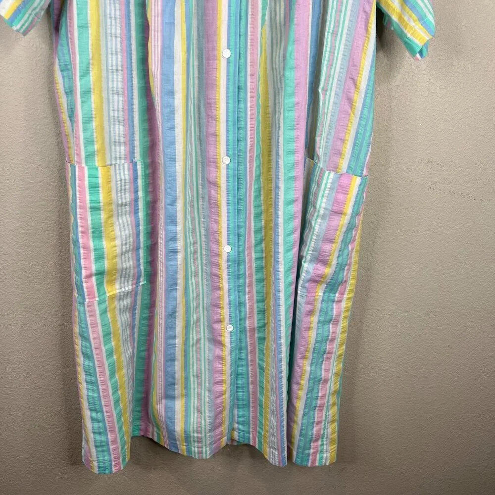 Vintage Leisure Life Striped Cotton‎ Blend House Dress Pockets  MuMu Large XL